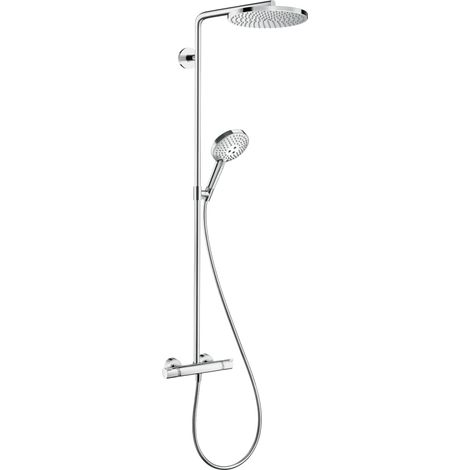 Colonne de douche max. 8 l/min avec mitigeur thermostatique, douche pluie (240 mm), douchette, support, tuyau de douche, barre et tête de douche, Chromé, 28823000 (1/5)