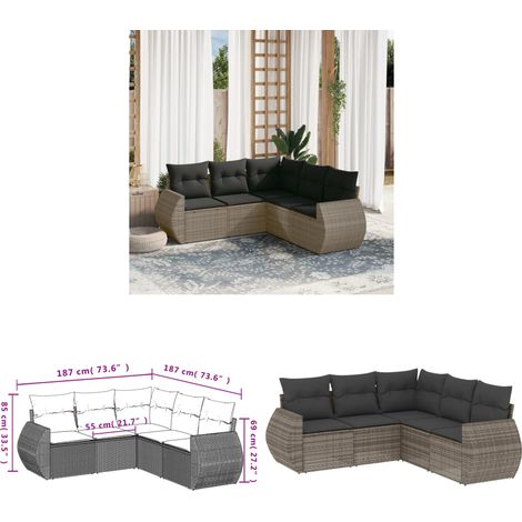 5-tlg. Garten-Sofagarnitur mit Kissen Grau Poly Rattan - Gartenmöbel - Outdoor Möbel - Rattan Gartenset - Lounge Set - Esstischgarnitur - Home & Living (1/3)
