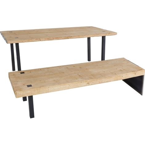 Esszimmer-Set HHG-577, Esstisch Sitzbank Esszimmergarnitur, Massiv-Holz MVG-zertifiziert 200cm, natur