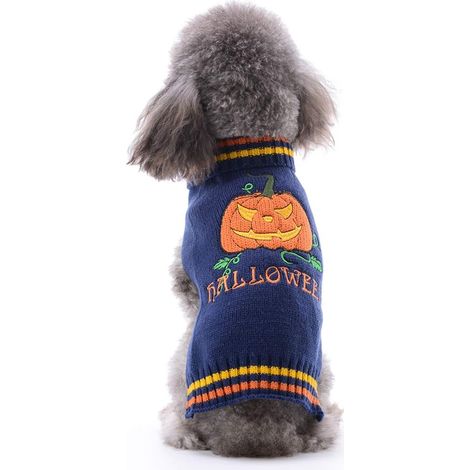 Pull d'hiver pour chien citrouille en tricot (M, marine) (1/2)