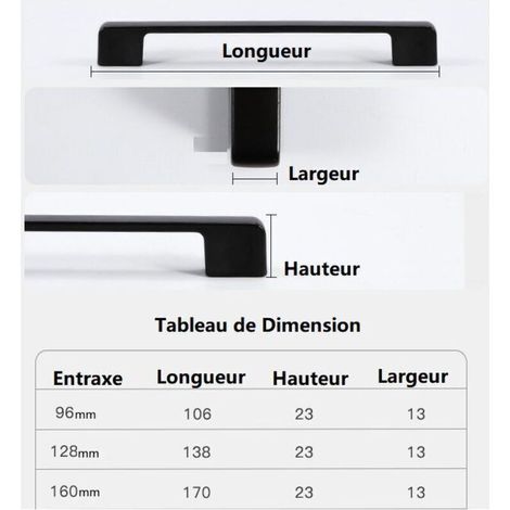10 Poignées de Meuble Noires pour Porte ou Tiroir, Entraxe 128 mm, Design Épuré et Moderne, Facile à Installer (1/5)