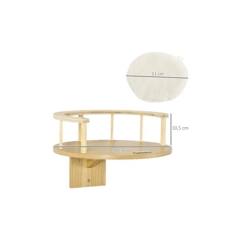 Couchette murale, lit pour chat, avec bordure de protection, coussin de repos, pour installation murale, chêne+blanc crème, 34 x 34 x 10,5 cm (1/5)