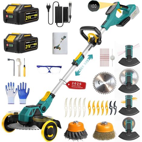 Coupe-Herbe sans Fil 21V, Compatible avec Batteries 18V, Débroussailleuse avec Brosse de désherbage, 2 Batteries 4.0Ah incluses, Moteur sans balais 900W pour pelouse, Jardin, Cour (Bleu) (1/5)