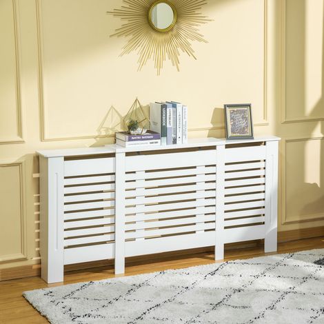 Cache radiateur largeur Blanc réglable étagère supérieure MDF/bois 140 202x19x82,5 cm