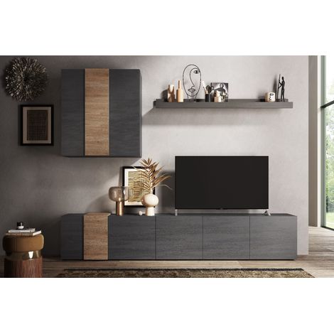 Parete attrezzata linea Olimpo finitura Titanio e Rovere Kadiz (1/3)