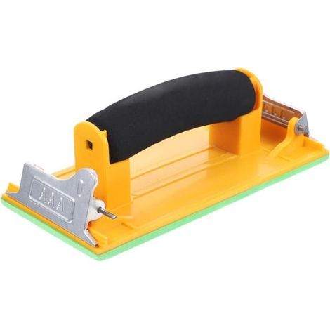 Hand sanding tool with lightweight sandpaper holder handle, polished, yellow. (1/5)
