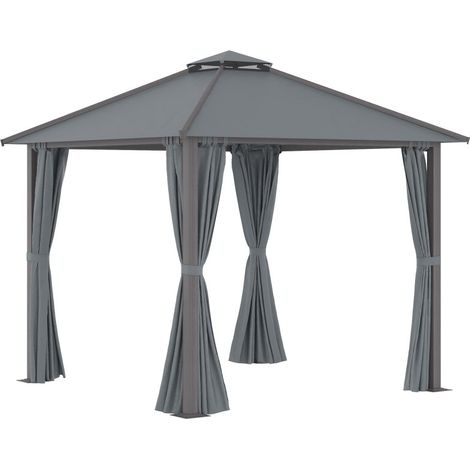 Tonnelle 3x3 Imperméable en Aluminium Résistante au Vent et aux UV avec Rideaux Idéale pour Jardin et Terrasse Structure Robuste et Durable Protection Efficace Contre Mauvais Temps (1/5)