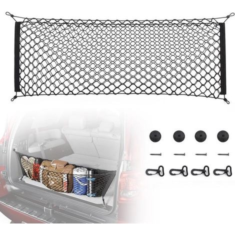 Red de carga negra de alta resistencia,Doble capa ajustable 111x38cm (44x15in),Red de almacenamiento elástica con ganchos,Para áreas de carga (1/5)