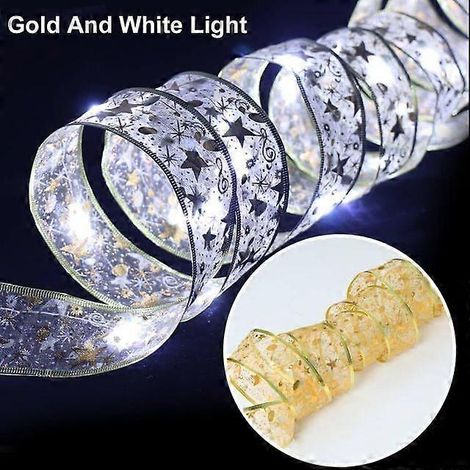 Guirlande lumineuse ruban pour décorations de Noël, ornements pour sapin de Noël, guirlande lumineuse pour la maison, guirlande lumineuse de Noël, Navidad Natal, Nouvel An, modèle à piles doré 15 m (1/5)