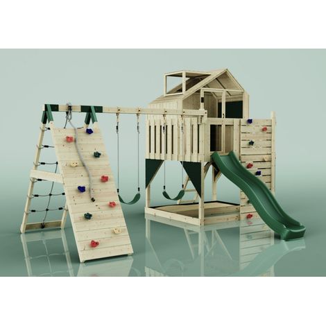 PolarPlay Spielturm Oscar aus Holz in GrünKinderschaukel (1/5)