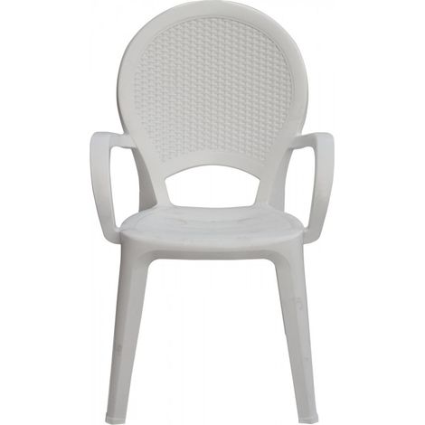Poltrona Palomada giardino schienale rattan impilabile con braccioli bianca (1/3)