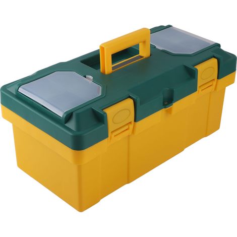 Boîte à outils portable pour voiture avec plateau amovible, étui pour petites pièces, jaune et vert (19 po (45 x 23 x 20 cm)) (1/5)