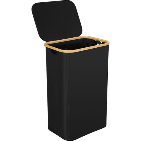 Jiubiaz Cesto para ropa sucia con tapa, 100L Negro Colector de ropa sucia - 1 bolsa de ropa sucia extraíble (Para uso en baños y hogares)