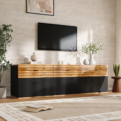 Meuble TV 168 cm en bois et noir mat 3 tiroirs et 2 portes (1/5)