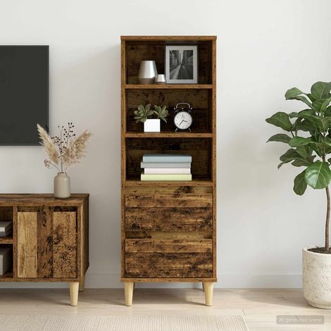 Meuble haut de rangement en bois d’ingénierie, 2 tiroirs, bois ancien, 40 x 36 x 110 cm - PANGIVO (1/5)