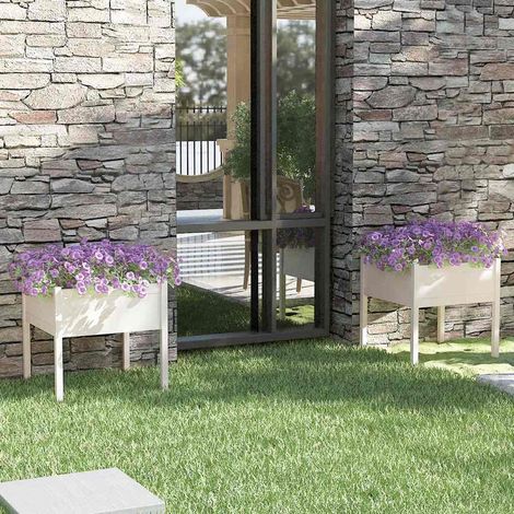 vidaXL Garden Planters 2 pcs White 70x70x70 cm Solid Wood Pine (1/4)