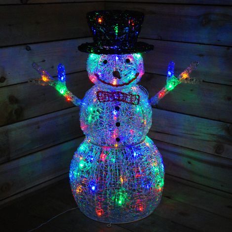 LIGHT UP 76cm ACRYLIC Christmas SNOWMAN with 88 MULTI COLOUR LED Lights (1/8)