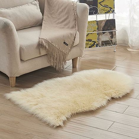 Peau de Mouton Synthétique, Tapis en Peau de Mouton,Tapis Duveteux en Fausse Fourrure, Longue Peluche Tapis pour la Maison, Le Salon, la Chambre à Coucher,Jaune, 6090cm (1/5)