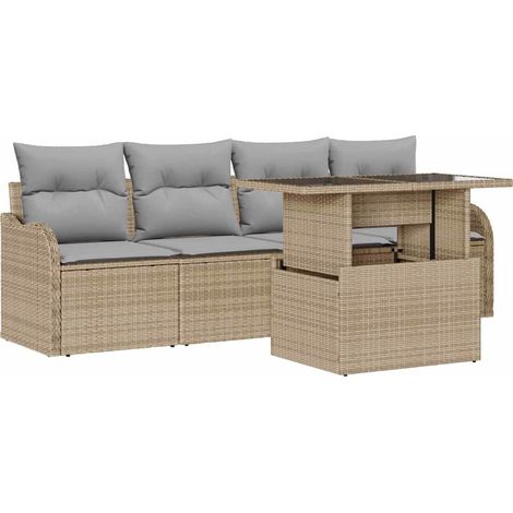 Maison Exclusive - Set Divano da Giardino 5 pcs Beige Rattan in Polipropilene