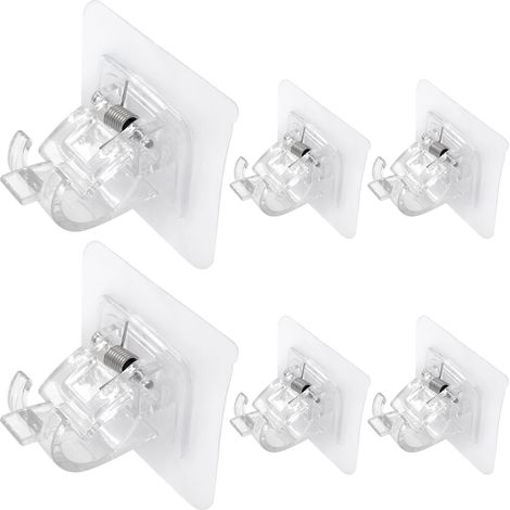 BEBUSINGOTO Soporte para barra de cortina sin taladro - 6 unidades, autoadhesivos, transparentes - Apto para baños y cocinas de hoteles (6 x 6 cm) (1/5)