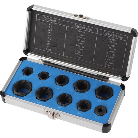 Satz mit 11 Ausdrehern für beschädigte Bolzen und Muttern 9-19 mm, Entriegelungsnüsse (1/5)