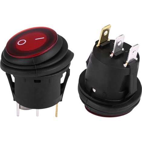 Lot de 2 interrupteurs ronds à pouce, étanches à 3 broches, voyant rouge, interrupteurs ronds universels 12V/24V, diamètre d'ouverture de 20 mm. (1/5)