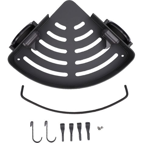 Eckduschablage mit Saugnapf, bohrfreies Regal, Organizer aus Aluminiumlegierung, abnehmbares Badezimmer-Aufbewahrungsregal, dreieckig, 1-lagig mit Handtuchhaken, anthrazitgrau. (1/5)