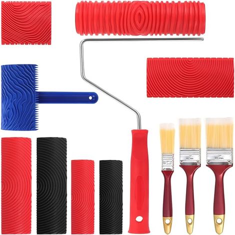 8PCS Outil de Grain de Bois en Caoutchouc et 3 Pinceaux de Peinture, Outils de Peinture pour Grain de Bois, Rouleau De Grain De Bois, Rouleaux de Peinture Imitation, Outils Motif Bois (1/5)