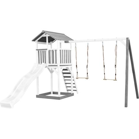 Axi Beach Tower Aire De Jeux Avec Toboggan En Blanc, 2 Balançoires & Bac À Sable  Grande Maison Enfant Extérieur En Gris & Blanc  Cabane De Jeu En Bois Fsc