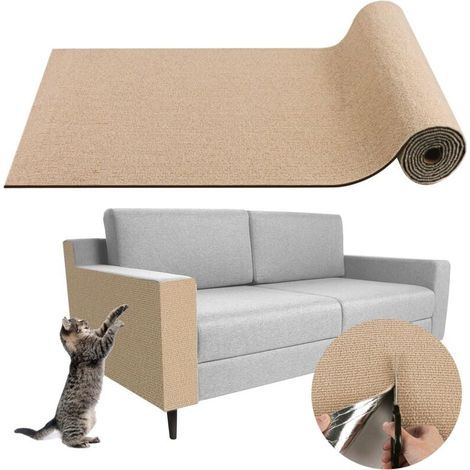 Alfombrilla rascadora adhesiva Ulisem para gatos - Protección contra arañazos para sofás y muebles - Recambio para torre rascadora - 30 x 100 cm Beige (1/4)