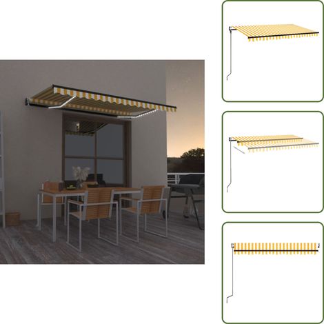 Automatische Markise mit LED & Windsensor 450x300 cm Gelb/Weiß - Alu Markise - Gartensonnenschirm - Terrassenüberdachung - Elektrische Markise - Wind Sensor (1/5)