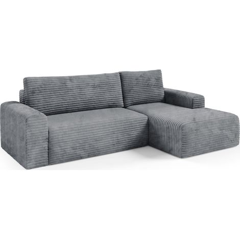 Sofagarnitur Folgarida: Bettsofa mit Ottoman, Stauraum, verstellbar, abnehmbare Kissen, 268x163 cm, Grau