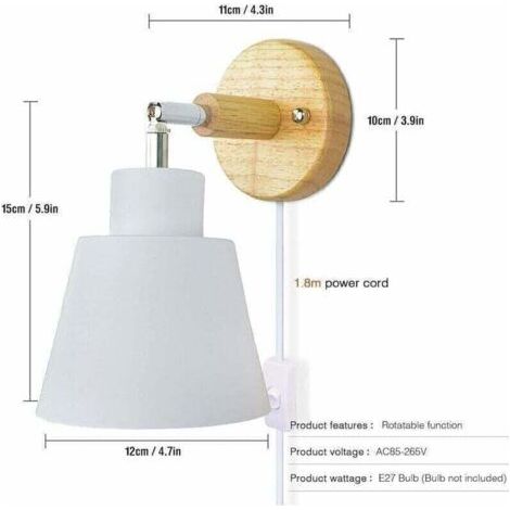 Applique Murale Avec Interrupteur Marche Et Prise Lampe De Chevet Moderne Vintage Macaron Applique Murale E27 Bois Applique Murale Convient Pour Salon Et Chambre(Blanc), (1/3)