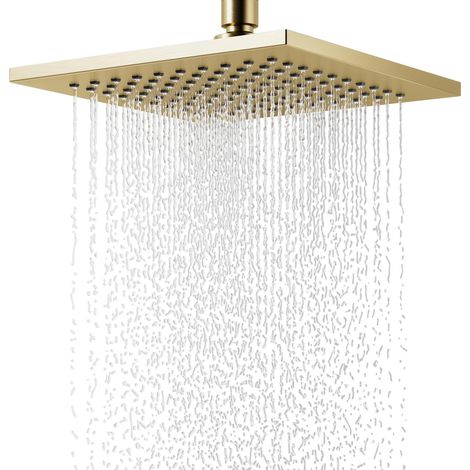 Pommeau de douche à pluie,Carré Tete de Douche Pluie Or brossé,8 Pouces,Pulvérisateur de douch pluie réglable à 360°,Pomme de douche anti calcaire,Acier inoxydable,Peut être installé mur ou plafond (1/5)