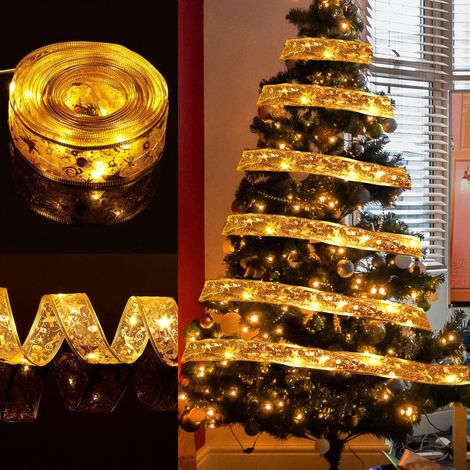 Guirlande lumineuse de Noël de 10 m, décorations pour sapin de Noël, guirlande lumineuse en ruban doré de Noël, décorations de Noël (blanc chaud) (1/5)
