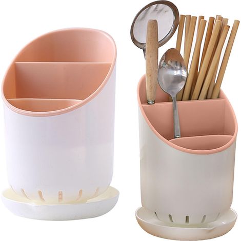 Organisateur d'ustensiles de cuisine — Idéal pour ranger baguettes, cuillères, spatules, fourchettes et autres ustensiles (Rose) (1/2)