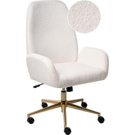 Silla de oficina tapizada en bouclé giratoria ajuste de altura del asiento blanco Clare