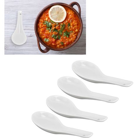 Keramikbesteck-Set, Set mit 4 kleinen Keramiklöffeln, weiße Keramik-Küchenlöffel. (1/5)
