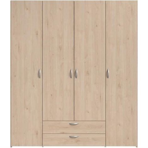 Armoire chêne 4 portes 2 tiroirs – Dimensions L 159,9 x P 51,3 x H 185 cm – Espace penderie et lingerie centrale – Meuble de rangement durable – Parisot (1/5)
