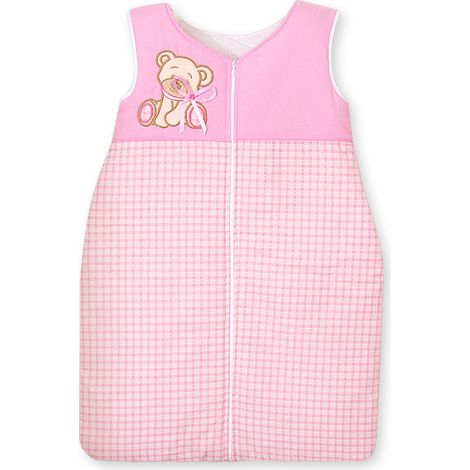 Saco de dormir de algodón para niños de 6 a 12 meses, talla M, TOG 2.5, aislante para todo el año, osito de peluche con lazo rosa. (1/4)