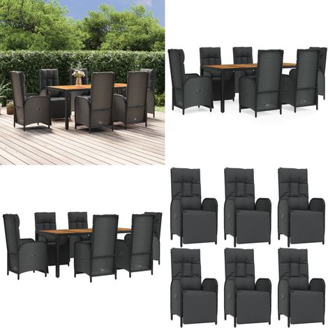 7-tlg. Garten-Essgruppe mit Kissen Schwarz Poly Rattan - Gartentisch - Garten-Essgruppe (1/5)