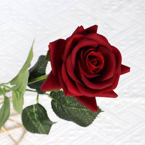 Lot de 5 fleurs artificielles roses rouges 43cm – Longue tige pour décorations – Diamètre 7cm – Pour mariages et événements (1/3)