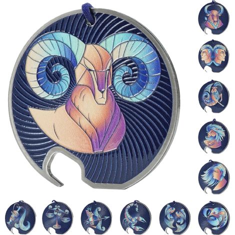 Abrebotellas de acero inoxidable, 11,4 cm x 3,8 cm, diseño con símbolo del zodiaco, compatible con tapones de botella estándar, pesa 100 gramos. (1/5)