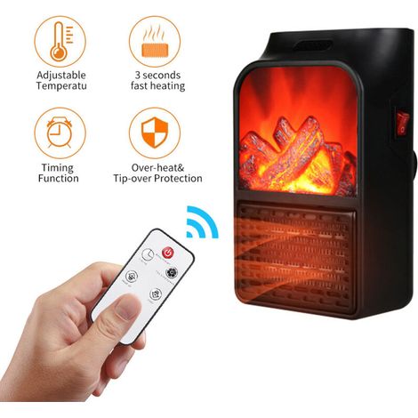 Chauffage électrique mural de 800 W avec télécommande et affichage LED petit chauffage électrique à brancher avec thermostat et minuterie réglables.