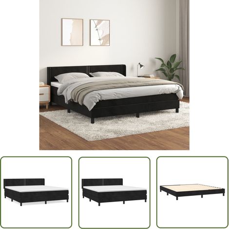 The Living Store Sommier à lattes de lit avec matelas Noir 180x200 cm Velours - Lit Double - Lit Velours - Lit Design - Matelas À Ressorts Ensachés - Literie Luxe (1/5)