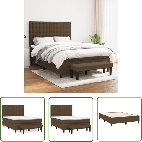 The Living Store Boxspringbett mit Matratze Dunkelbraun 140x190 cm Stoff - Boxspringbett - Doppelbett - Bettenrahmen - Matratze - Betttisch (1/5)