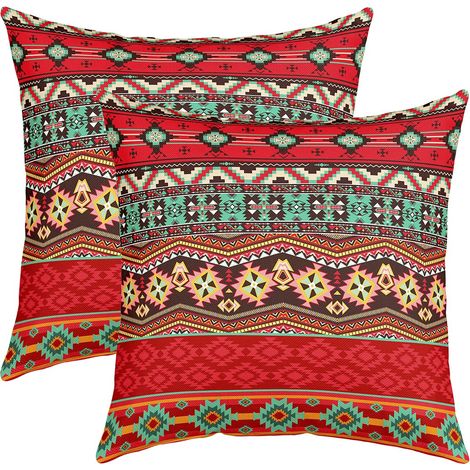 Housses de coussin bohème, 50 x 50 cm, géométriques, sud-ouest, indigènes, tribales, hippie exotique, décoratives, pour la maison, le bureau, le canapé, rouge, vert, orange (1/5)