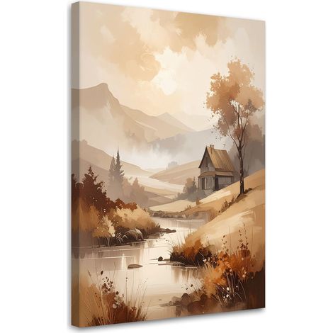 Tableau Moderne, Paysage pastel de montagnes et d'arbres Paysage rustique Nature,20x30 (1/4)