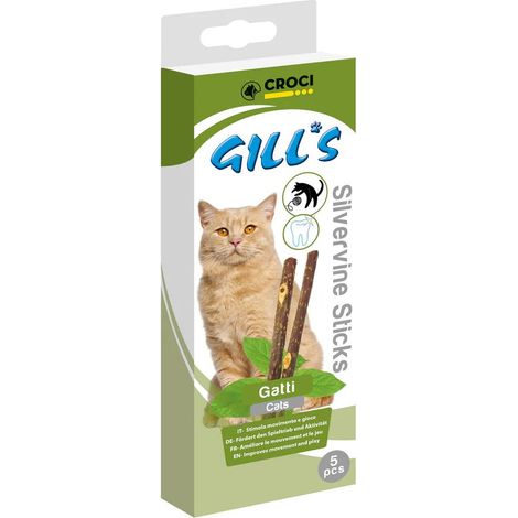 Set 3 pezzi Gill'S Silver Vine Cat Sticks confezione da 5 Pz cad Bastoncini per gatti masticabili a base di foglie della pianta di Vite argentea