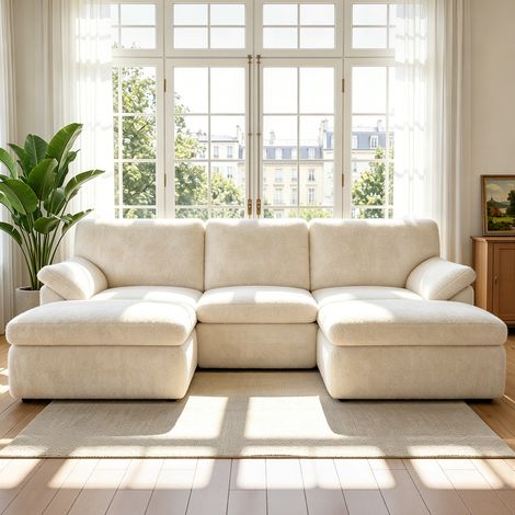 Modular 5 Seater Convertible Velvet Sectional Sofa L Shape Beige (1/5)